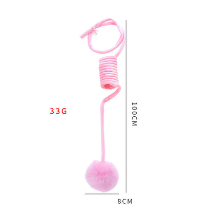 Interactive Cat Spring Toy with Suction Cup – Rabbit Fur Ball & Bell for Indoor Play