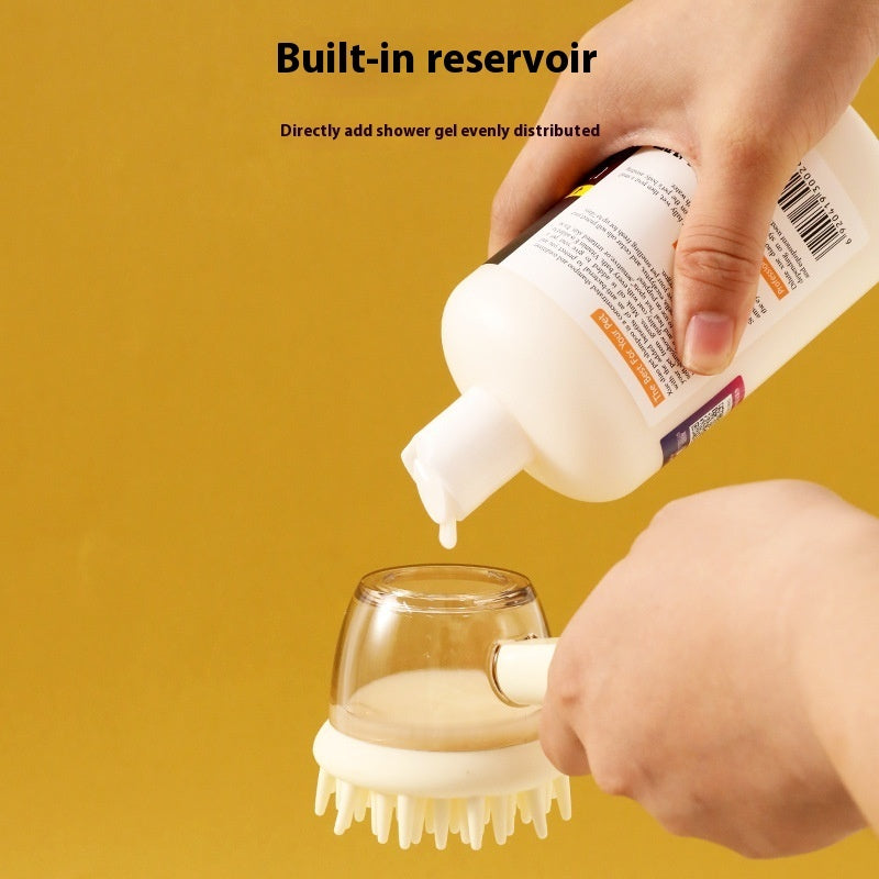 3-in-1 Pet Bath Brush – Dog & Cat Shower Massage Brush with Shampoo Dispenser and Hair Removal Comb