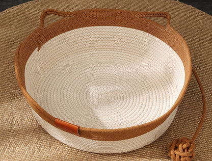 Hand-Woven Cat Bed with Cushion – Breathable Cotton Rope Nest for All Seasons