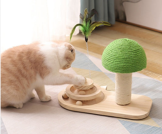 Interactive Cat Scratch Post Toy – Wooden Base with Sisal Balls