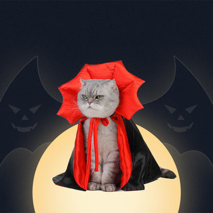 Halloween Pet Costume Vampire King Cape for Dogs and Cats | Adjustable Black Cloak with Lace Collar | Pet Halloween Outfit for Small Pets