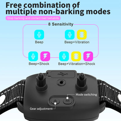 Smart Rechargeable Dog Bark Collar with AI Detection, 4 Training Modes, IP67 Waterproof Anti Barking Collar for Small Medium Large Dogs
