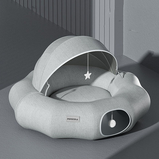 Cat Tunnel Bed Donut Tunnel for Indoor Cats, Foldable Cat Tunnel Nest with Cushion, Removable & Washable Cat Hideout Play Tube, Collapsible Pet Tunnel House for Kittens & Fat Cats