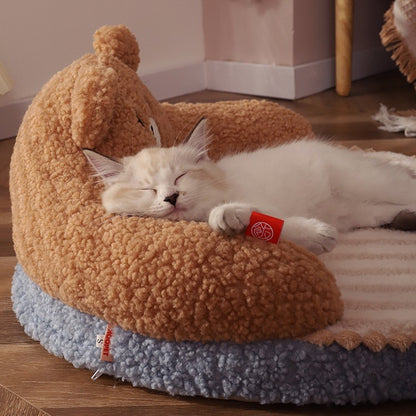 Winter Cat Bed – Warm Plush Nest with High Back Support