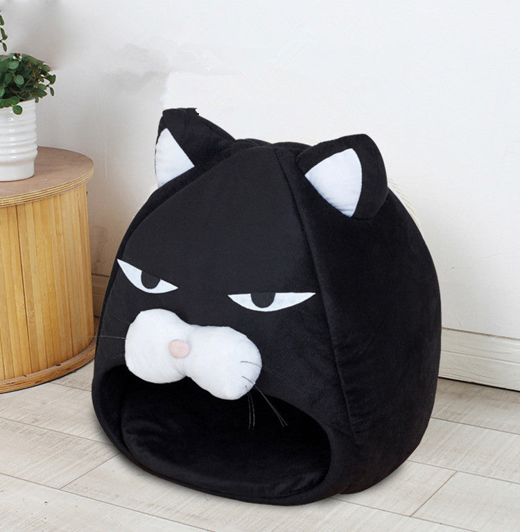 Cat House Bed Indoor Cat Nest with Cushion, Foldable Cat Litter Mat Sleeping Nest for Cats and Small Dogs, Washable Warm Plush Pet Bed for Winter and Summer