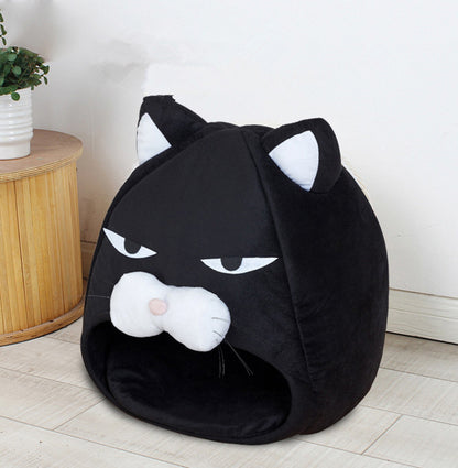 Cat House Bed Indoor Cat Nest with Cushion, Foldable Cat Litter Mat Sleeping Nest for Cats and Small Dogs, Washable Warm Plush Pet Bed for Winter and Summer