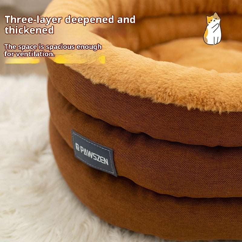Round Cat Bed for Winter – Thickened Plush Kennel, Cozy Cloth Nest for Cats & Small Dogs
