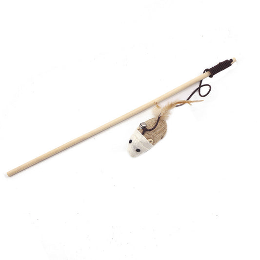Interactive Cat Teaser Toy – Wooden & Steel Wire Options with Feathers