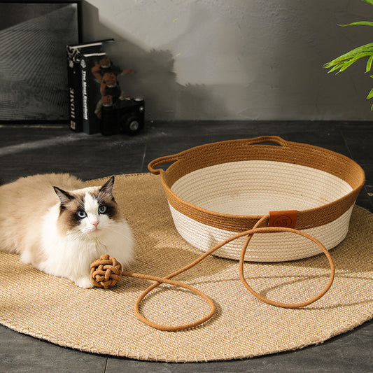 Hand-Woven Cat Bed with Cushion – Breathable Cotton Rope Nest for All Seasons