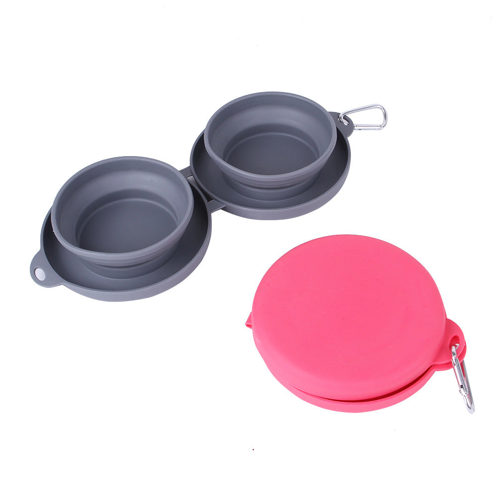 Portable Double Collapsible Dog Bowl with Non-Slip Silicone Mat – Foldable Travel Pet Food & Water Bowl for Dogs and Cats