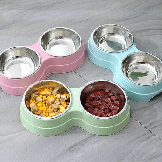 Double Pet Bowls Stainless Steel Dog & Cat Feeder – Food and Water Dish for Puppies, Small Dogs, and Cats