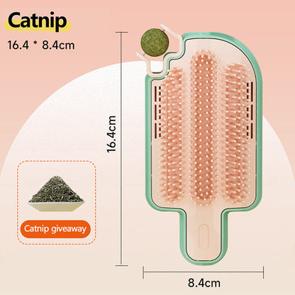 Ice Cream Shape Cat Self Groomer with Catnip Ball & Feather – Pet Itching Scratcher, Massage & Play Toy for Cats & Small Pets