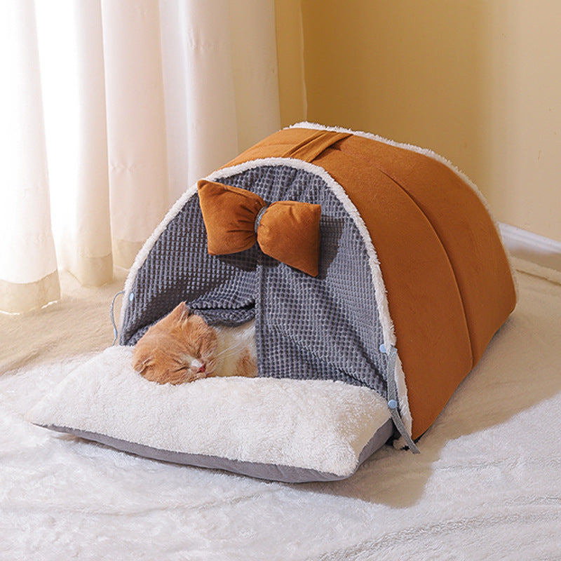 Semi-Enclosed Cat Nest – All-Season Cozy Pet Bed, Soft Cloth Cat House