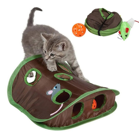 Interactive 9-Hole Cat Toy – Foldable Mouse Hunt Hide & Seek Game