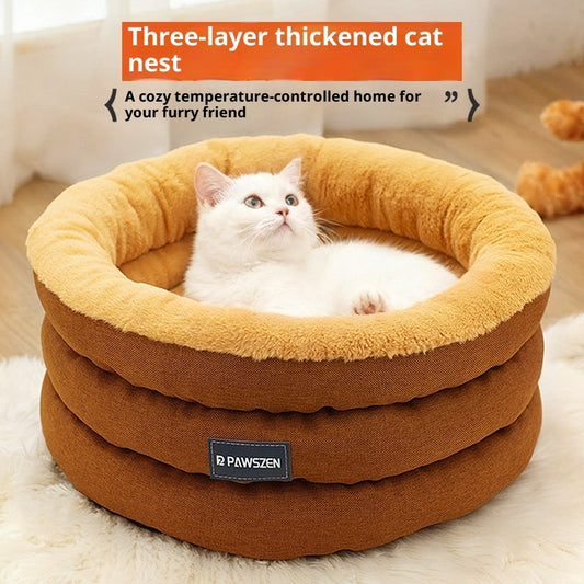Round Cat Bed for Winter – Thickened Plush Kennel, Cozy Cloth Nest for Cats & Small Dogs