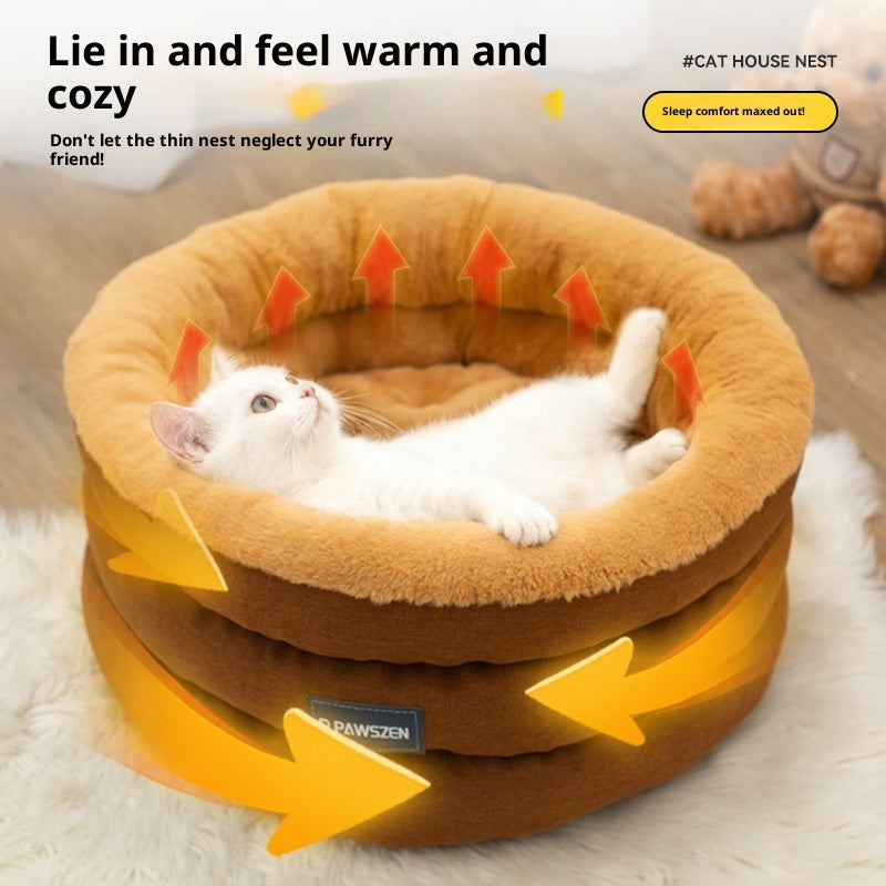 Round Cat Bed for Winter – Thickened Plush Kennel, Cozy Cloth Nest for Cats & Small Dogs