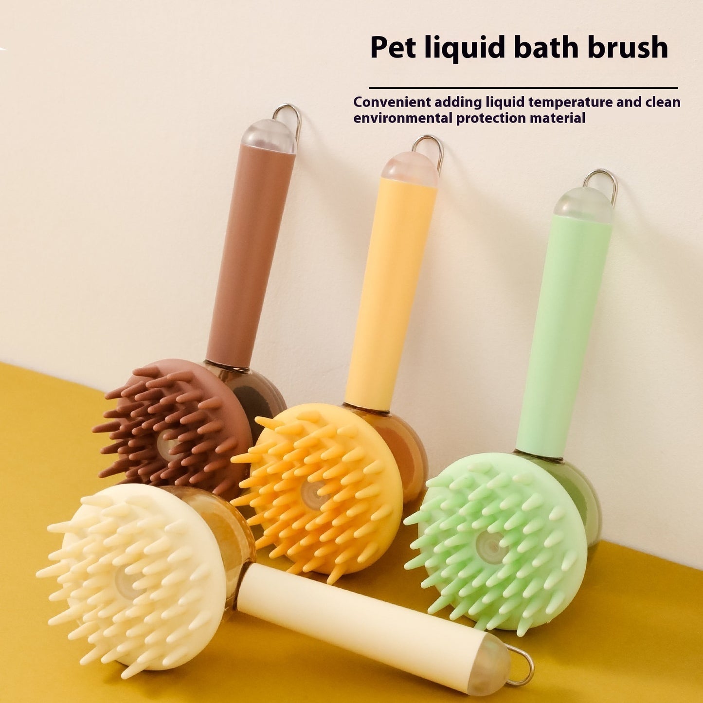 3-in-1 Pet Bath Brush – Dog & Cat Shower Massage Brush with Shampoo Dispenser and Hair Removal Comb