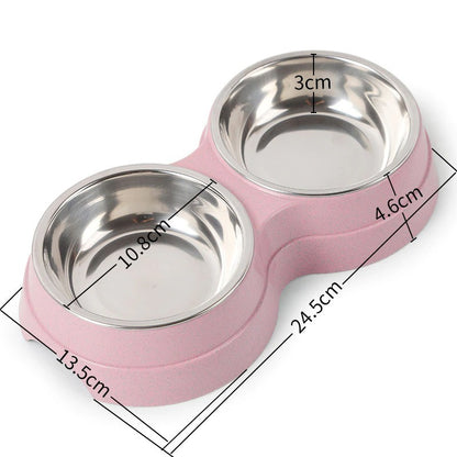 Double Pet Bowls Stainless Steel Dog & Cat Feeder – Food and Water Dish for Puppies, Small Dogs, and Cats