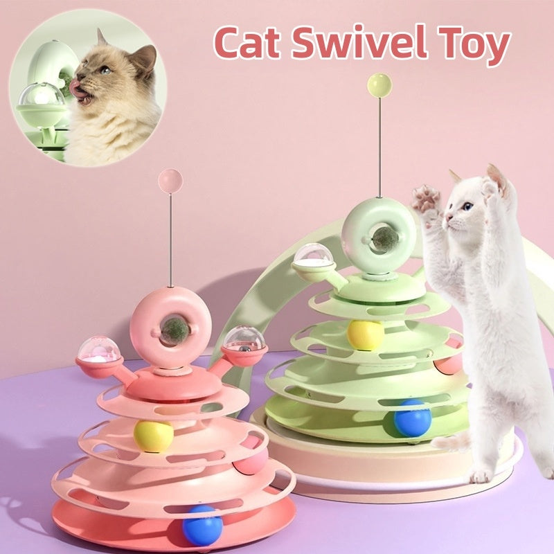 4-Tier Cat Toy Tower with Rolling Balls – Interactive Turntable Track for Indoor Cats