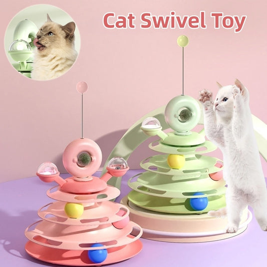 4-Tier Cat Toy Tower with Rolling Balls – Interactive Turntable Track for Indoor Cats