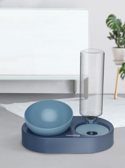 Automatic Double Bowl Pet Feeder with Water Dispenser for Dogs & Cats – Adjustable Tilt, 600ML Bottle