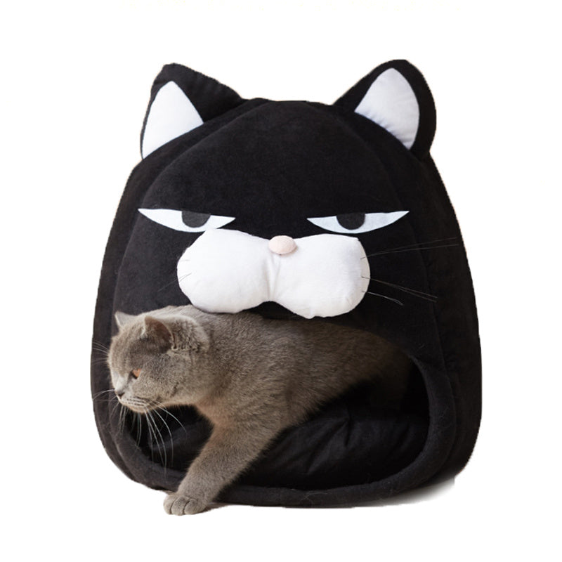 Cat House Bed Indoor Cat Nest with Cushion, Foldable Cat Litter Mat Sleeping Nest for Cats and Small Dogs, Washable Warm Plush Pet Bed for Winter and Summer