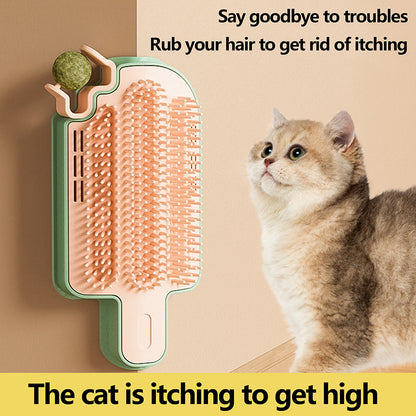 Ice Cream Shape Cat Self Groomer with Catnip Ball & Feather – Pet Itching Scratcher, Massage & Play Toy for Cats & Small Pets