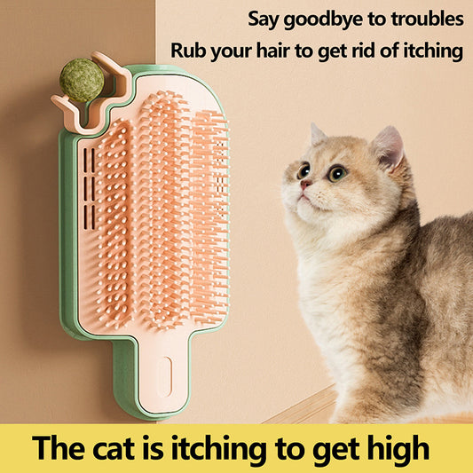 Ice Cream Shape Cat Self Groomer with Catnip Ball & Feather – Pet Itching Scratcher, Massage & Play Toy for Cats & Small Pets