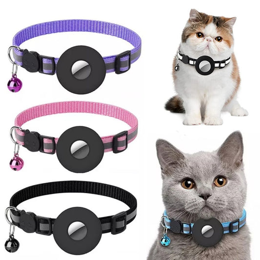 Reflective Nylon Collar with Airtag Holder – Waterproof Pet Tracker Case for Dogs & Cats, Adjustable Puppy & Kitten Collar