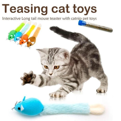 Interactive Catnip Mouse Toy with Long Plush Tail – Fun Self-Play for Cats