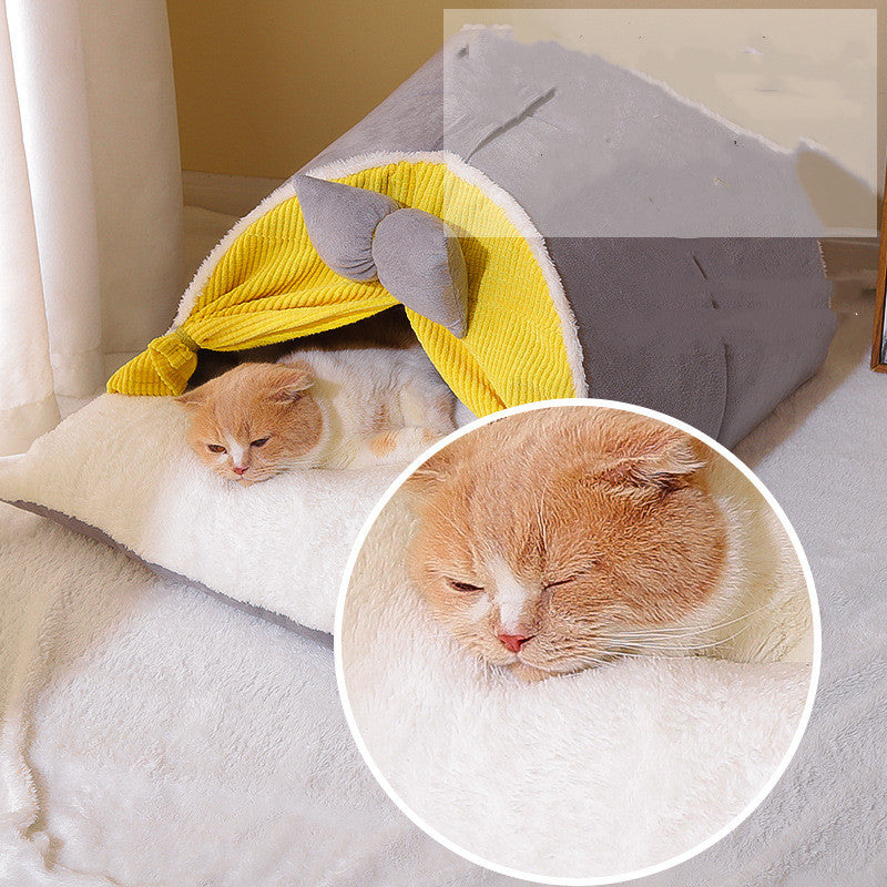 Semi-Enclosed Cat Nest – All-Season Cozy Pet Bed, Soft Cloth Cat House