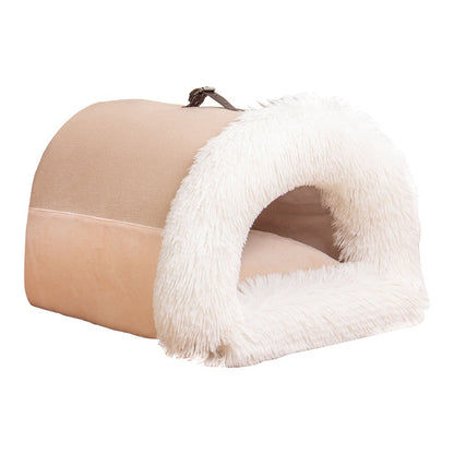 New Splice Portable Pet Nest – Warm Dog and Cat Bed for Autumn and Winter, Moisture-Proof Long Fur Plush Kennel, Semi-Enclosed Soft House for Small and Medium Pets