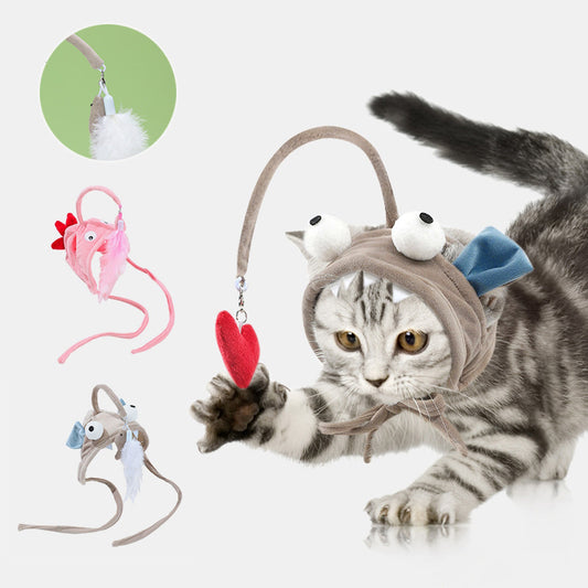 Head-Mounted Feather Cat Toy Stick – Interactive Funny Teaser for Cats