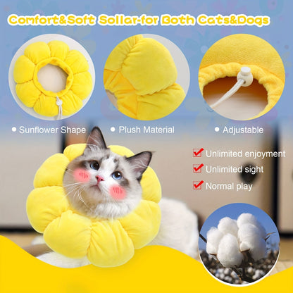 Cute Sunflower Pet Recovery Collar – Soft Cotton Adjustable E-Collar for Cats & Small Dogs, Post-Surgery Wound Healing Cone