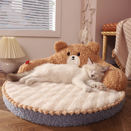 Winter Cat Bed – Warm Plush Nest with High Back Support