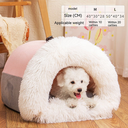 New Splice Portable Pet Nest – Warm Dog and Cat Bed for Autumn and Winter, Moisture-Proof Long Fur Plush Kennel, Semi-Enclosed Soft House for Small and Medium Pets