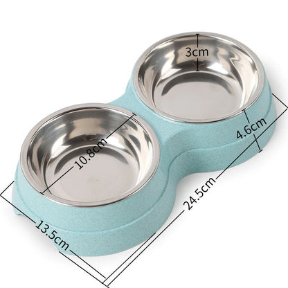 Double Pet Bowls Stainless Steel Dog & Cat Feeder – Food and Water Dish for Puppies, Small Dogs, and Cats