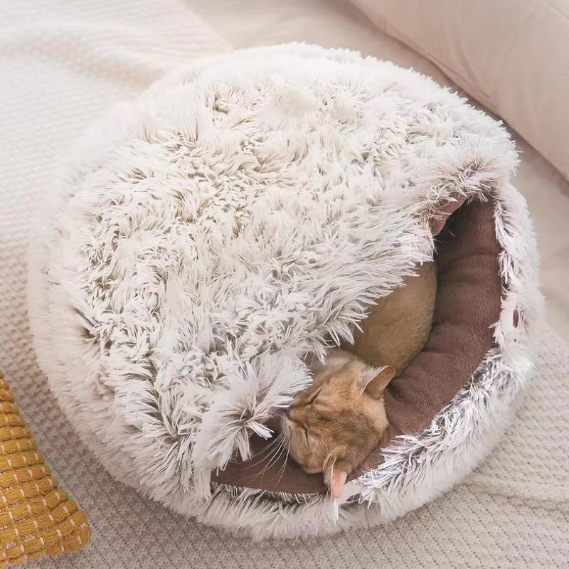 Winter Plush Cat Bed Round Donut Pet Cushion – Warm Cat House & Soft Dog Kennel for Small Pets