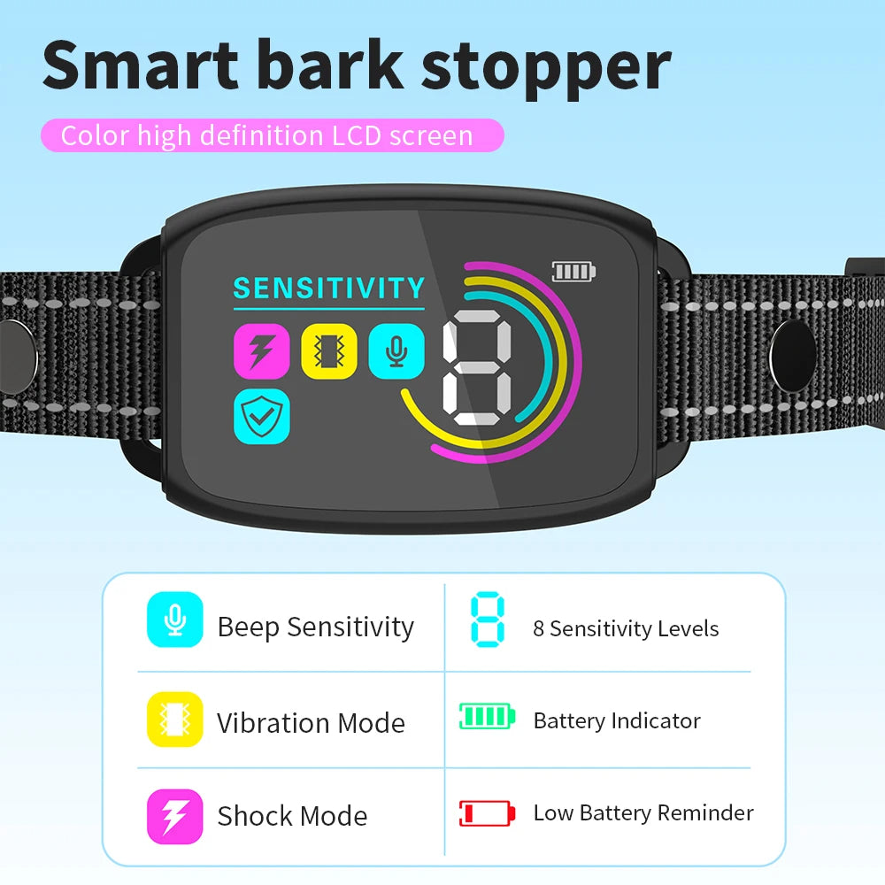 Smart Rechargeable Dog Bark Collar with AI Detection, 4 Training Modes, IP67 Waterproof Anti Barking Collar for Small Medium Large Dogs