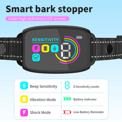 Smart Rechargeable Dog Bark Collar with AI Detection, 4 Training Modes, IP67 Waterproof Anti Barking Collar for Small Medium Large Dogs