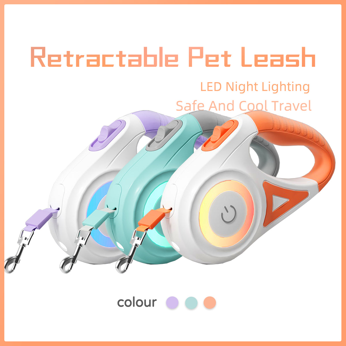 Retractable Dog Leash with LED Spotlight, Automatic Locking Pet Traction Rope with Dog Collar for Small Medium Dogs