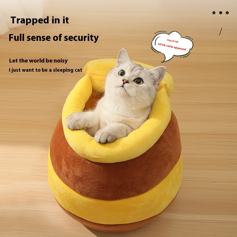 Honey Pot Cat Bed Warm Pet House – Cozy Plush Cat Nest for Kittens & Small Pets