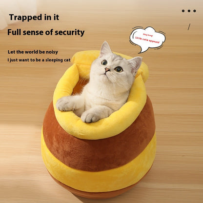 Honey Pot Cat Bed Warm Pet House – Cozy Plush Cat Nest for Kittens & Small Pets