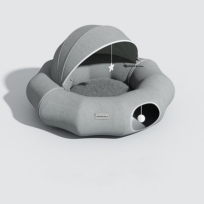 Cat Tunnel Bed Donut Tunnel for Indoor Cats, Foldable Cat Tunnel Nest with Cushion, Removable & Washable Cat Hideout Play Tube, Collapsible Pet Tunnel House for Kittens & Fat Cats