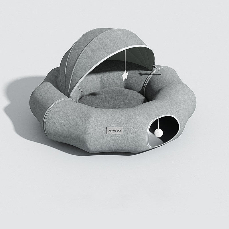 Cat Tunnel Bed – Foldable Donut Tunnel with Cushion for Indoor Cats