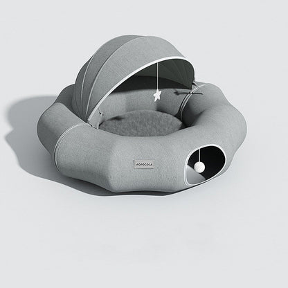 Cat Tunnel Bed – Foldable Donut Tunnel with Cushion for Indoor Cats