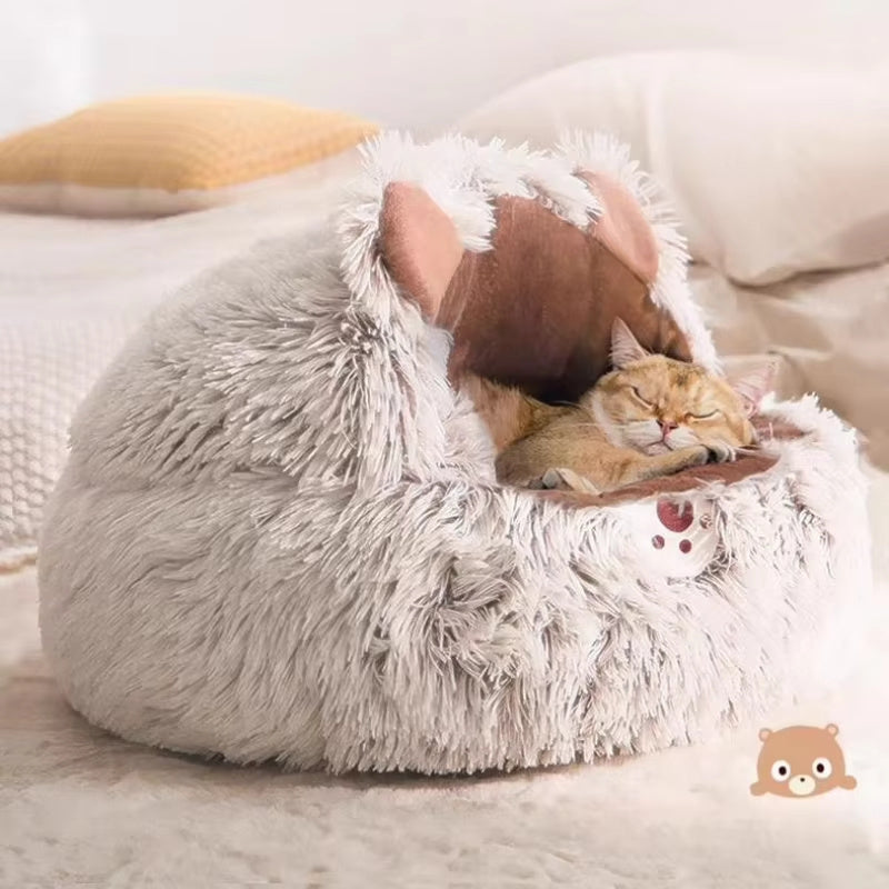 Winter Plush Cat Bed Round Donut Pet Cushion – Warm Cat House & Soft Dog Kennel for Small Pets