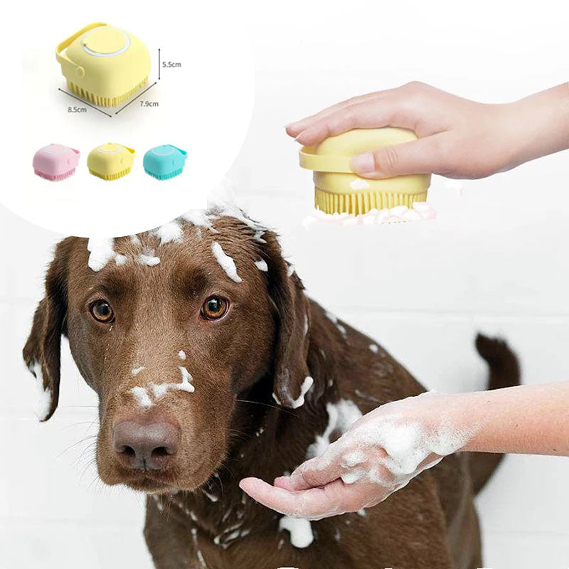 Silicone Dog Bath Brush with Shampoo Dispenser – Pet Grooming Massage Brush for Dogs & Cats, Soft Bath Scrubber Cleaning Tool
