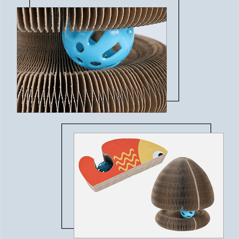 Foldable Cat Scratch Board with Bell, Magic Corrugated Cardboard Cat Toy & Claw Grinding Frame