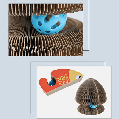 Foldable Cat Scratch Board with Bell, Magic Corrugated Cardboard Cat Toy & Claw Grinding Frame